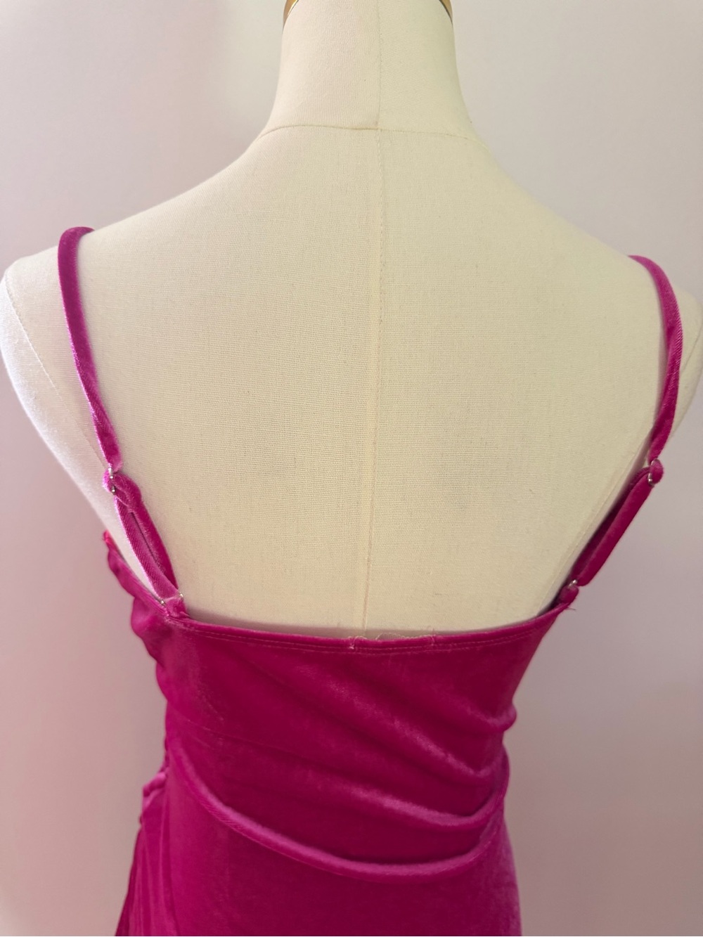 Fuchsia Velvet Ruched Mini Dress - Picture 5 of 5
